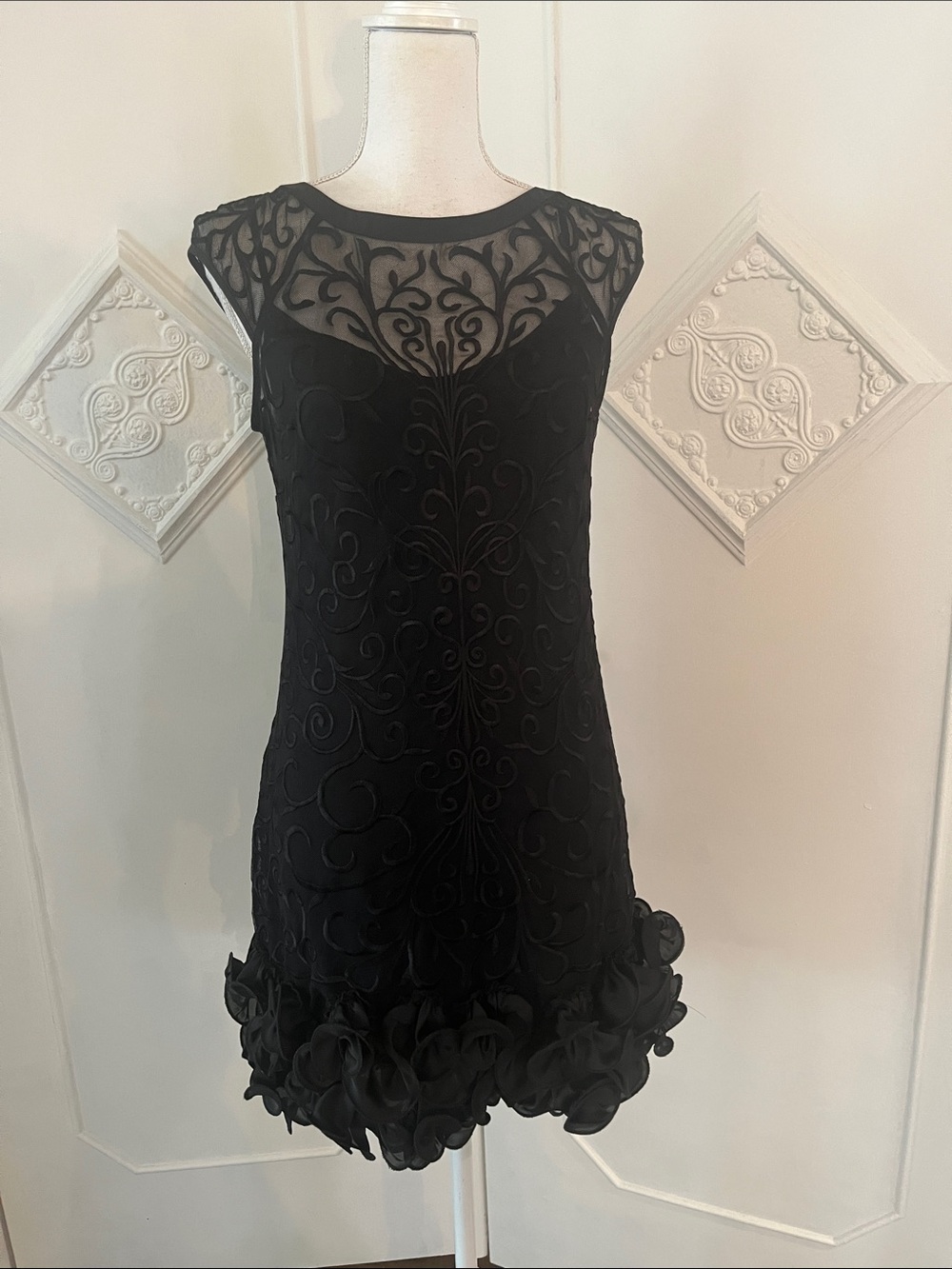 Jessica Simpson Black Embroidered Sheer-Yoke Mini Dress